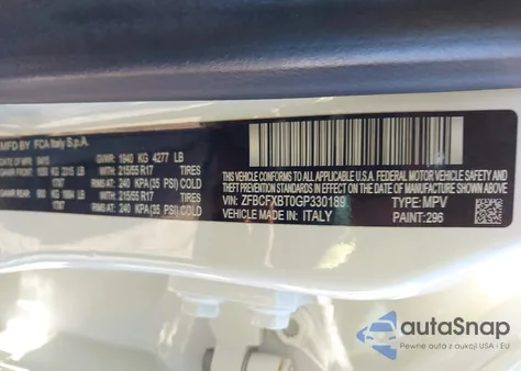 2016 Fiat 500X Easy z USA, uszkodzony, nr VIN ZFBCFXBT0GP330189